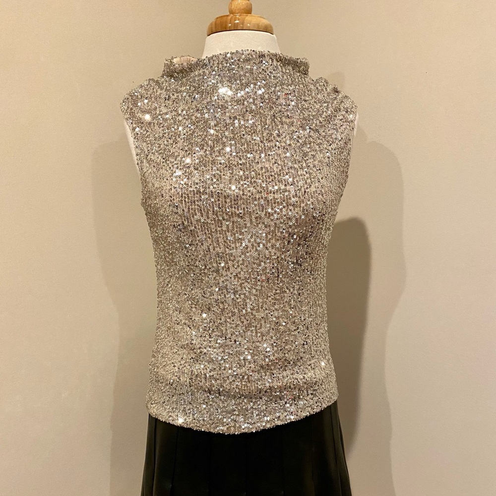 Cable & Gauge Sequin Mock Neck Top